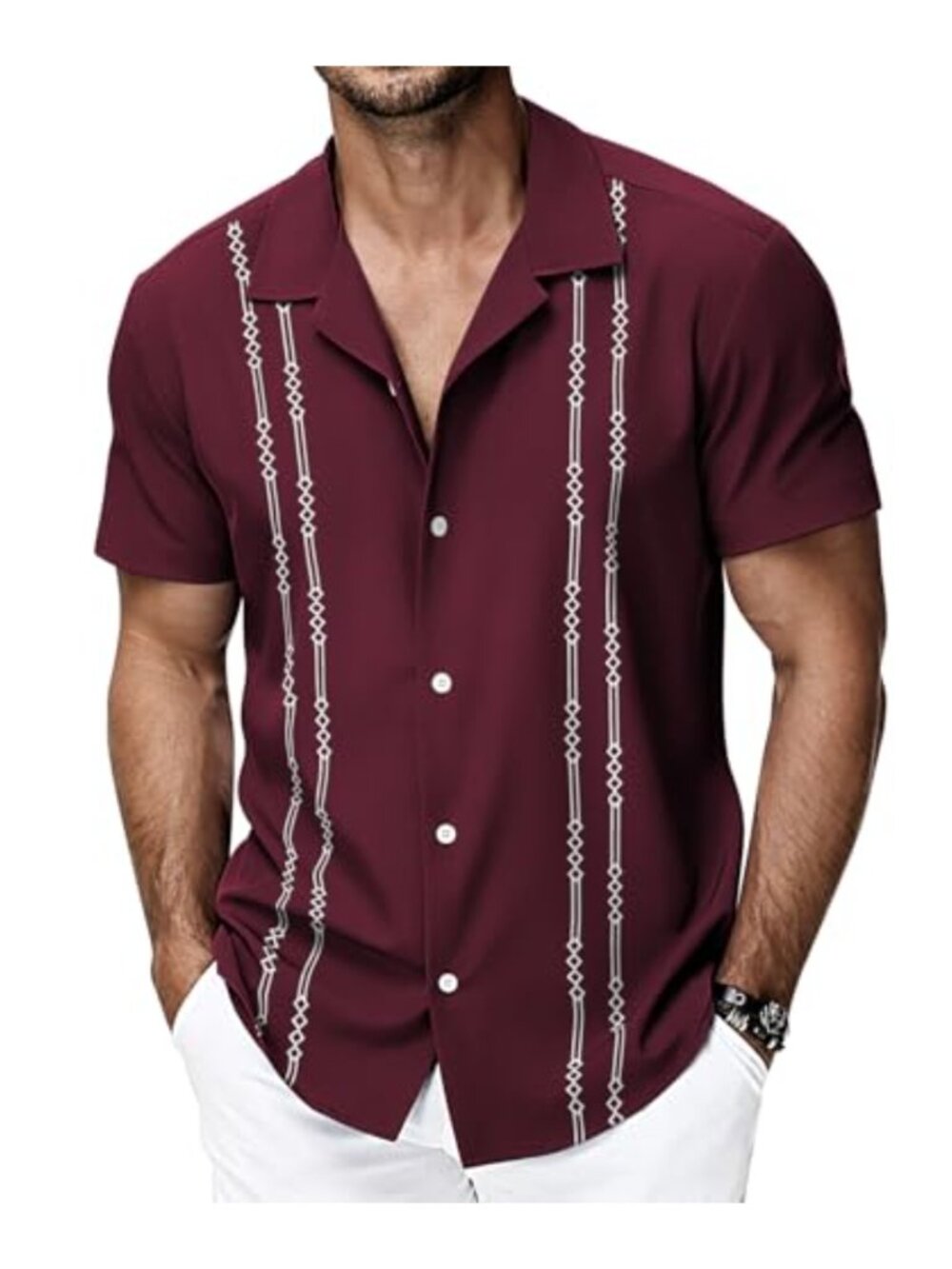 HMIYA Mens Cuban Guayabera Shirt Short Sleeve Casual Button Down
